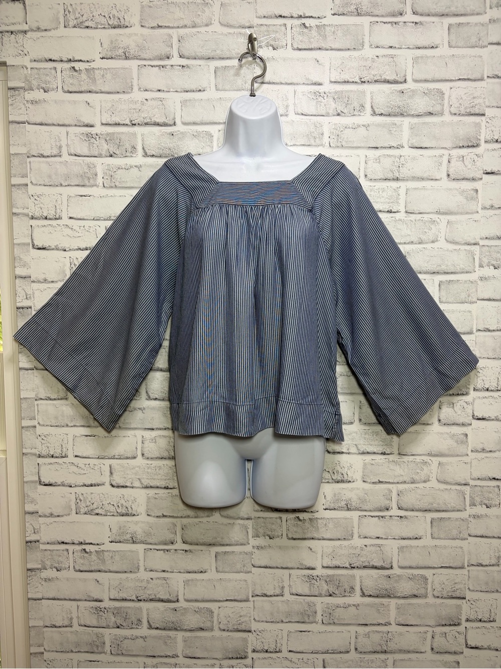Gap Blue Striped Square-Neck Peasant Blouse Small - Picture 2 of 6